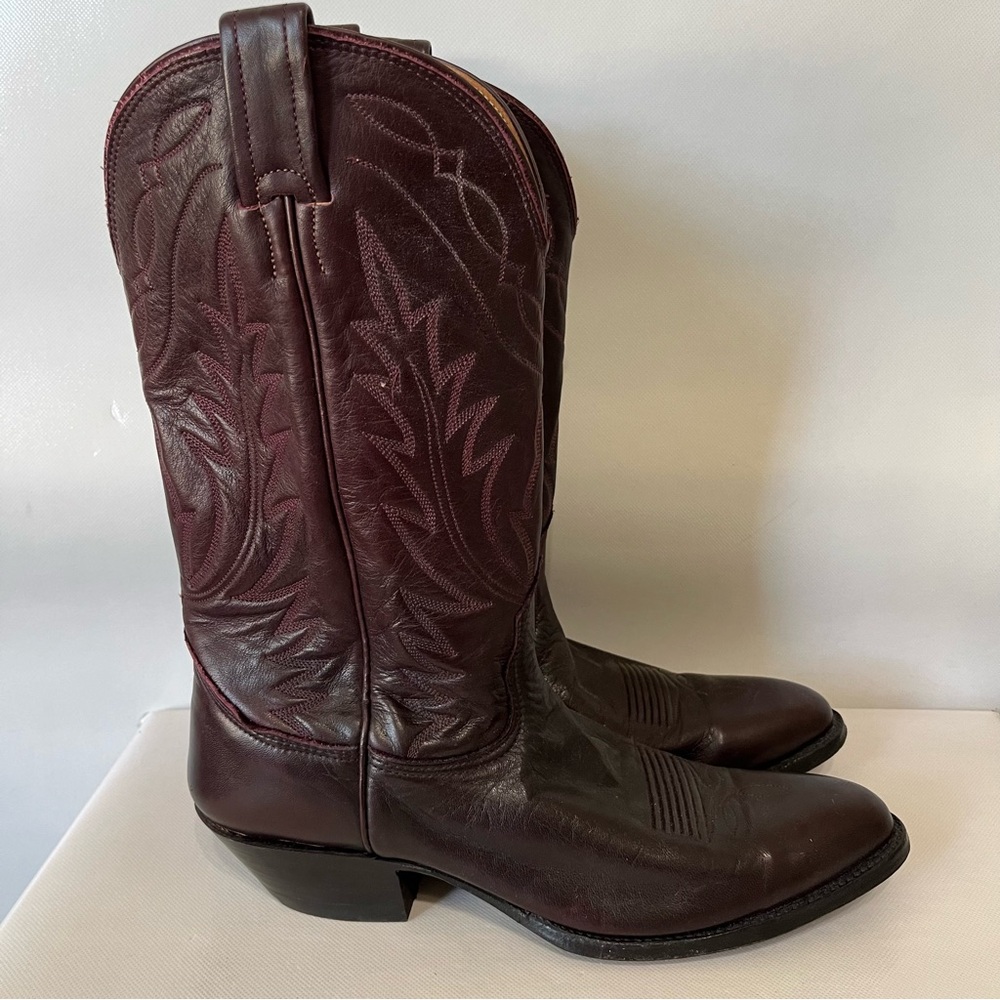 Nocona Burgundy Leather Cowboy Boots